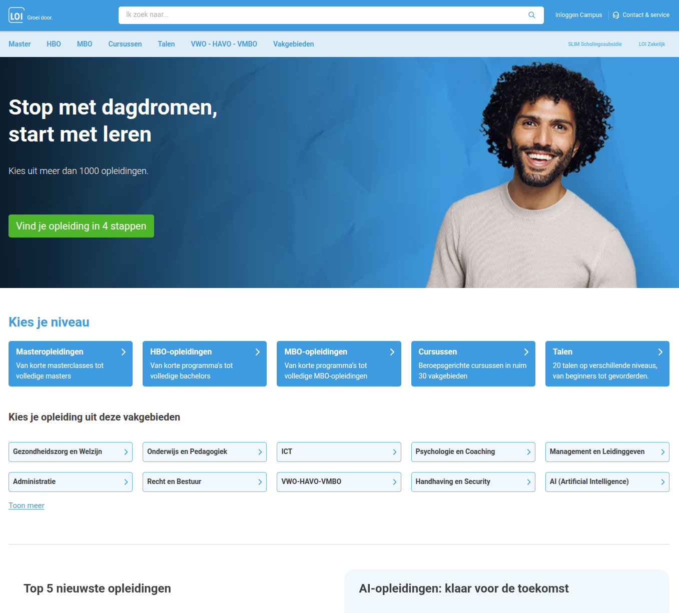 LOI homepage opgebouwd met modulaire page builder