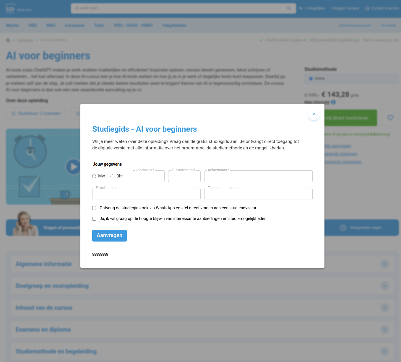 Leadformulier met WhatsApp-integratie